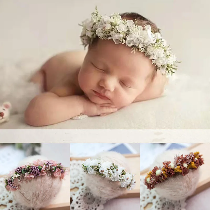 

Newborn Photography Props Baby Headband Full Moon Baby Photo Headdress Handmade Hairband Flower Headband تصوير حديثي الولادة