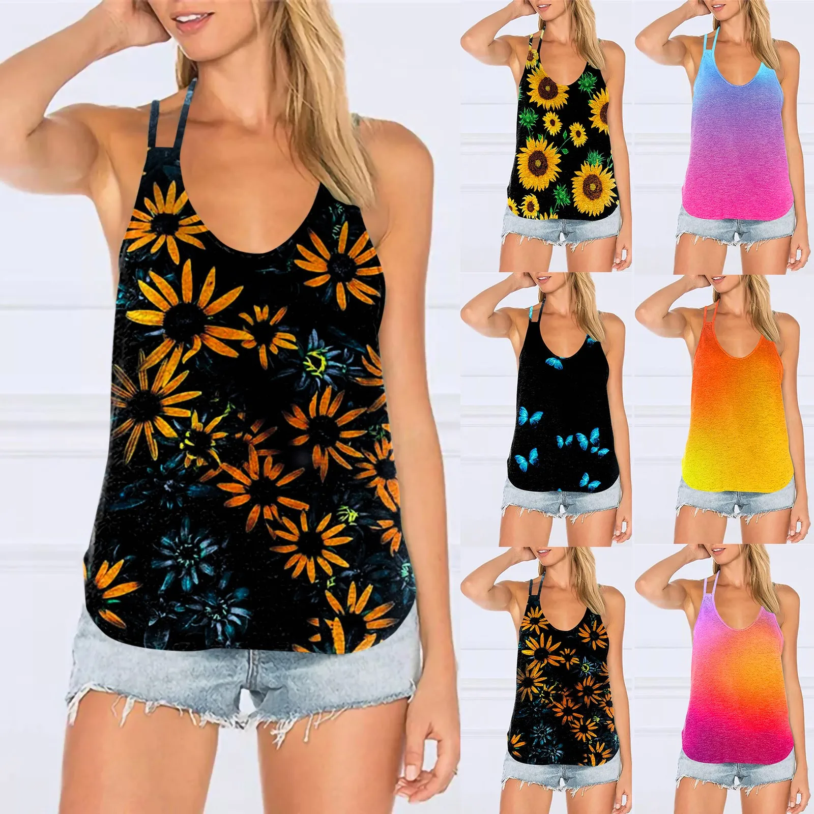 

Female Leisure Camisole Slim Sexy Cross Small Sling Spaghetti Strap Bottom Printing Summer Basic Vest Топ Женский Women Clothes