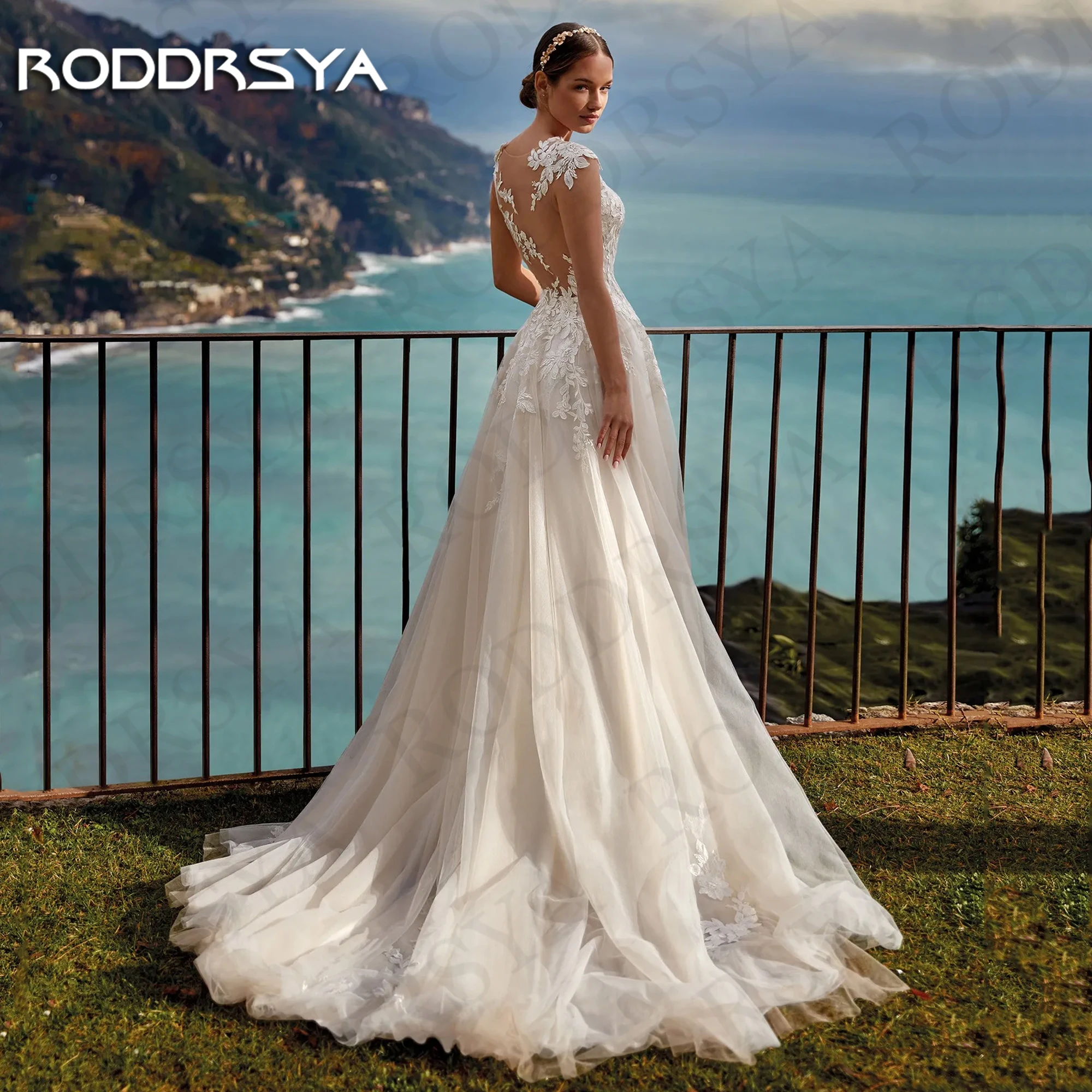 Фото Роскошное Свадебное платье с иллюзией RODDRSYA, 2024, Кружевная аппликация для невесты без рукавов, трапециевидная юбка, индивидуальный пошив, женское платье Роскошное свадебное платье с иллюзией 2024 невесты  Кружевно №2