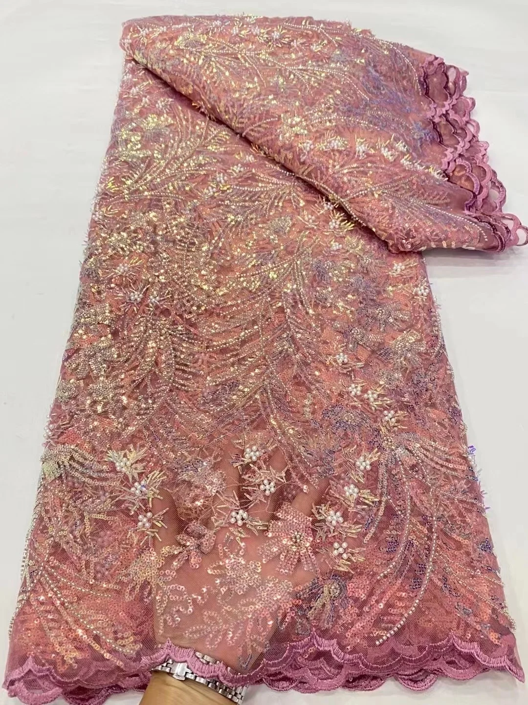 2024 Высококачественная французская сетка с вышивкой и блестками кружевная ткань