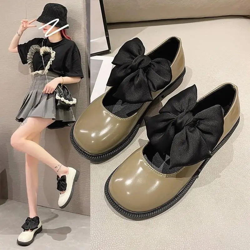 

Shoes Woman Flats Autumn Casual Female Sneakers Shallow Mouth Oxfords British Style Round Toe Low Heels Soft Bow-Knot Dress Fall