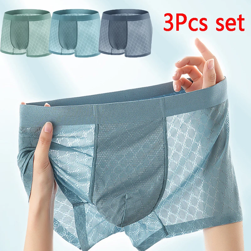 

Soft Ice Silk Panties for Men Seamless Sexy Underwear Ultra-thin Breathable Male Underpants Boxershorts Boxer Hombre Men 3PCS