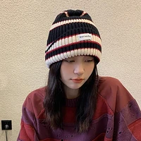 solid warm soft knitted hats men winter caps unisex striped letter knit hat women beanies for women winter warm cold hat