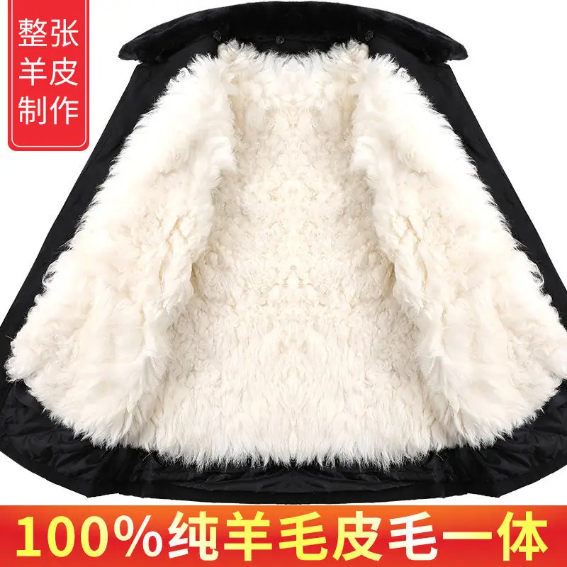 Mens Coat Sheep Fur Jacket Wool Cotton-padded Jacket Thickened Northeast Whole Leather Cotton-padded Overcoat