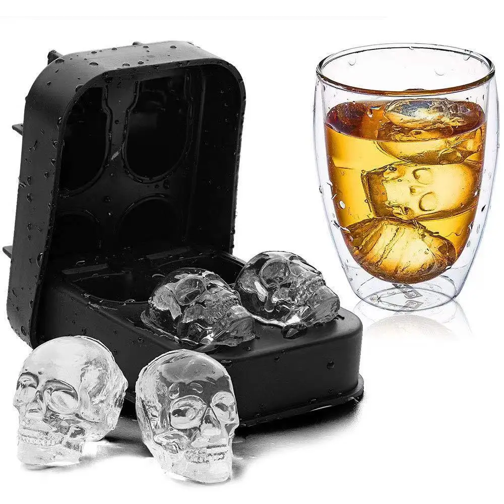 

3D Skull Silicone Mold 4 Cavity Ice Maker Molds Ice Cube Tray Cube Maker Ball Mold Whiskey Wine Cocktail Cube Mold Ice Ball Mold