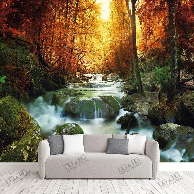 

Fabric Textile Wallcoverings Nature Autumn Maple Leaf Forest Wall Murals Jungle Extra Large Bedroom Wallpaper Waterfall Custom