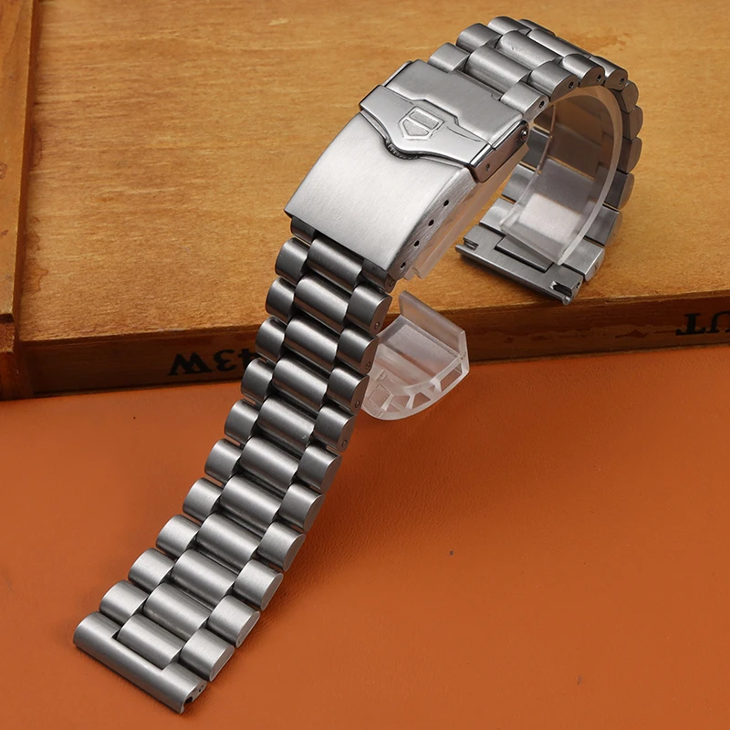 

For Tag Heuer Carrera Aquaracer Succession Stainless Steel Watchband Flat End Push Button Deployment Clasp Watch Strap 20/22mm