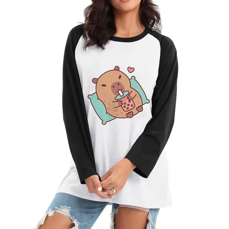 Funny Mange Tshirt Harajuku Y2k Tops Cartoon Capybara Gothic Long Sleeve Tee Shirt for Women Men Fashion Graphic T-shirt Clothes