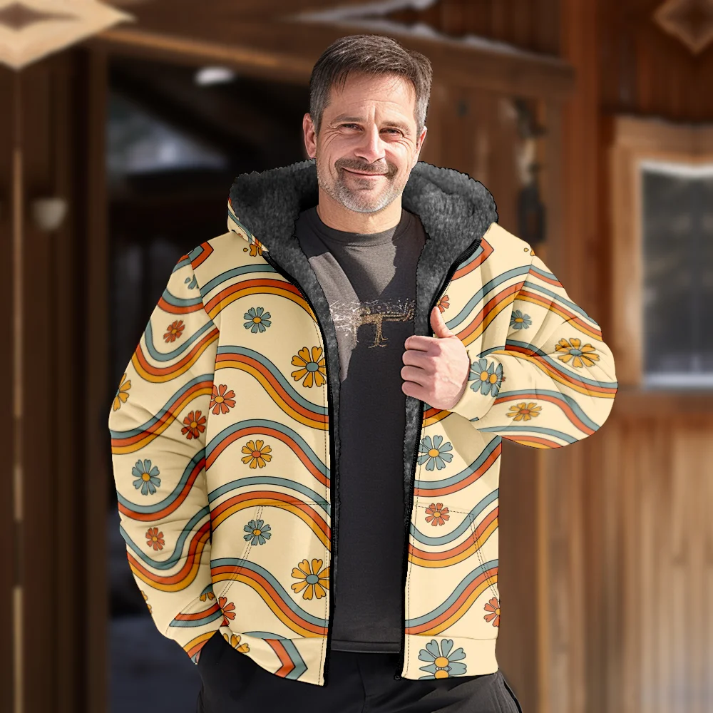 Мужские зимние куртки пальто хлопковая одежда с цветочным узором в стиле ретро