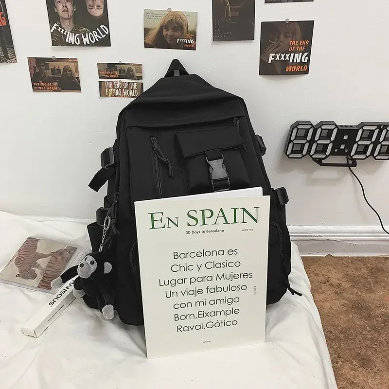 Черный рюкзак в стиле преппи унисекс женский и мужской нейлоновые