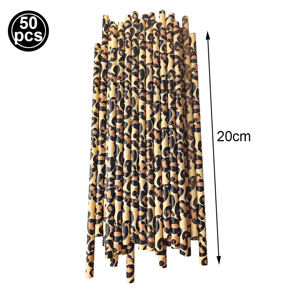 

50/100 шт., Детские трубочки с леопардовым принтом