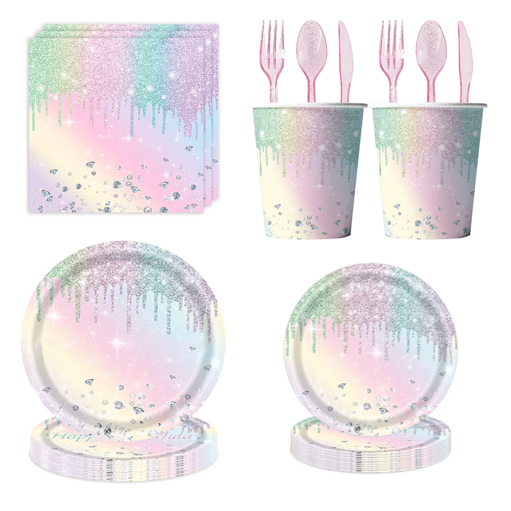 

Macaron Diamond Party Supplies Wedding Supplies Birthday Decoration Girl Paper Cups Plates Napkins Tablecloth Banner Baby Shower