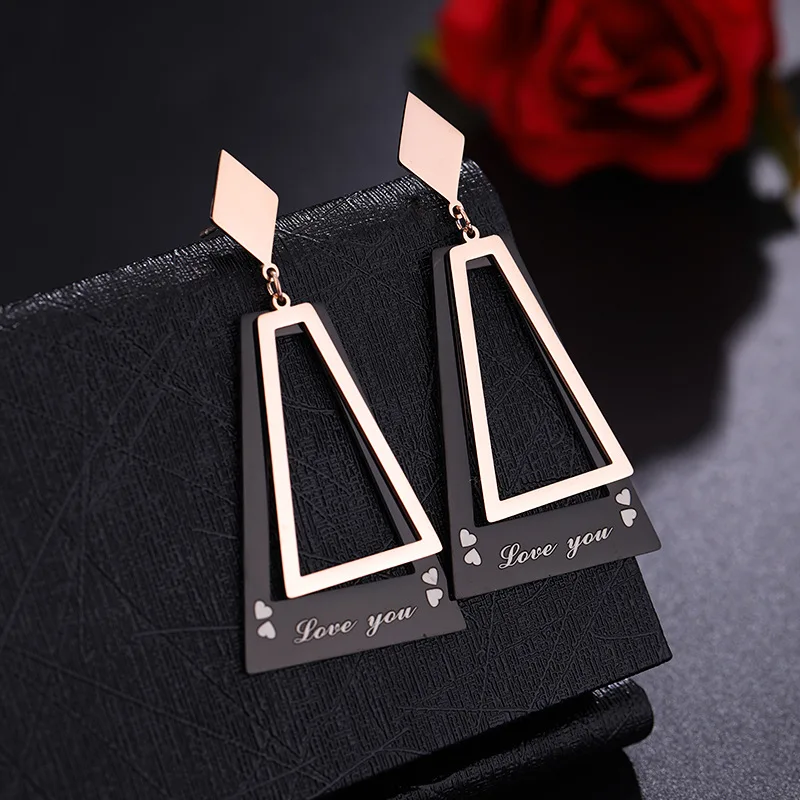 

New Titanium Steel Geometric Stud Earrings For Women Rose Gold Double Layer Hollow Personality Earrings Fashion Jewelry