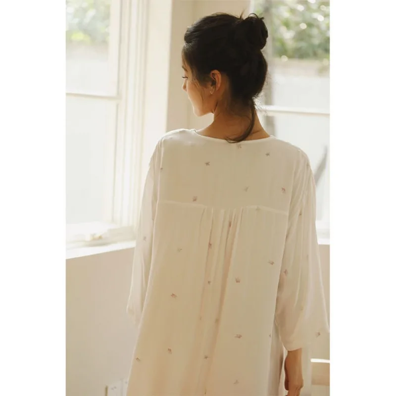 Осень 2023 атласная Элегантная ночная рубашка с длинным рукавом и принтом женское