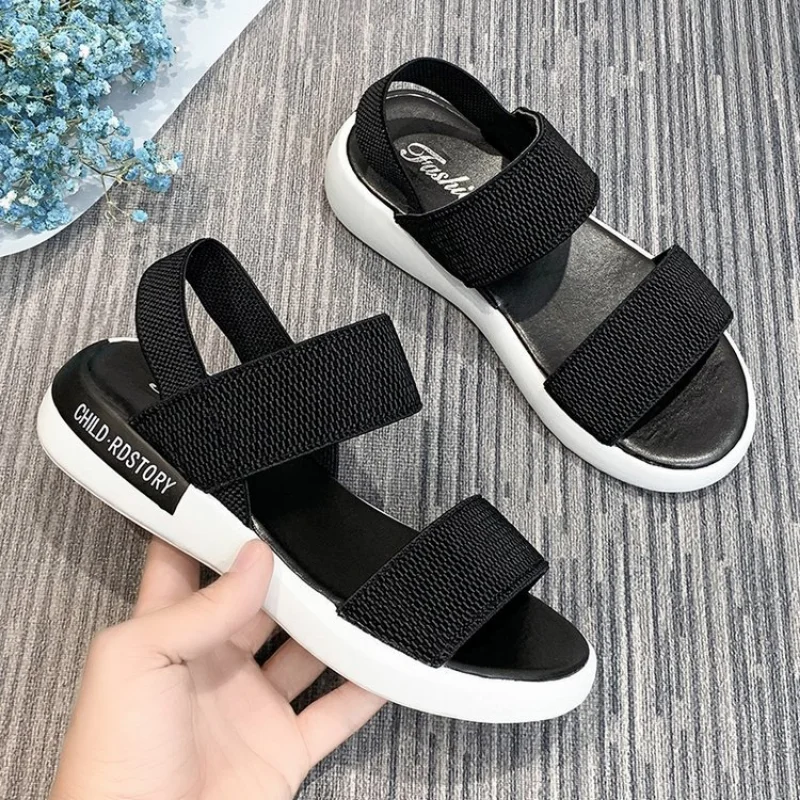 

Elastic and Elastic Sports Sandals for Women 2023 Summer New Student Flat Shoes female Wearing Fairy Roman Beach Shoes Outside