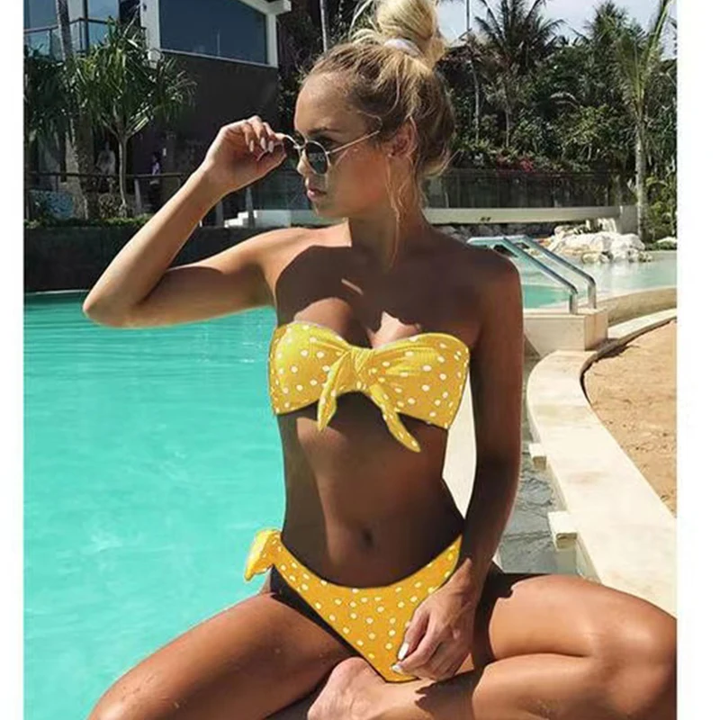 

2 Pcs/Set Women Swimsuit Soft Sexy Quick Dry Lace Up Swimwear Set Bathing Suit for Vacation