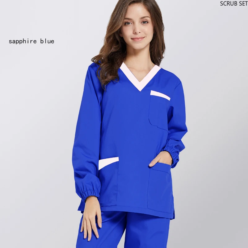 

Plug Size Scrub Set Long Sleeve Medical Uniform for Women Nursing Clothes Doctor Costume Cotton Workwear Dentistry Surgical Suit