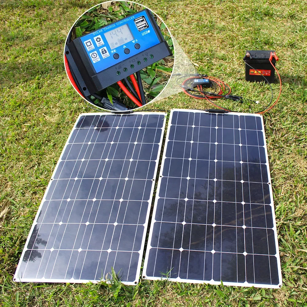 

2023New 100w panel solar 200w 12v mono solar cell outdoor flexible solar panel kit for light home lead acid battery