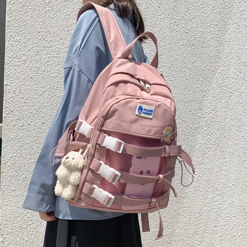 Милые розовые школьные сумки для девочек-подростков, студенческий рюкзак средней школы, Женский Повседневный школьный стиль