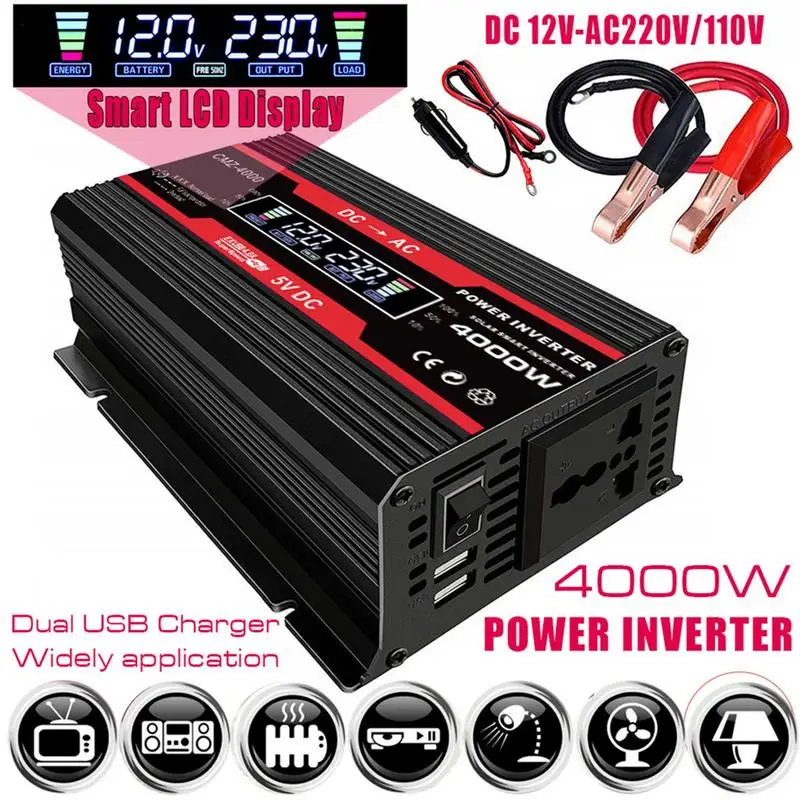 

4000W Car Inverter Direct-current 12V To AC 110V/220V 50Hz 60Hz Voltage Converter Power Inverters For Vehicles Car Accessories