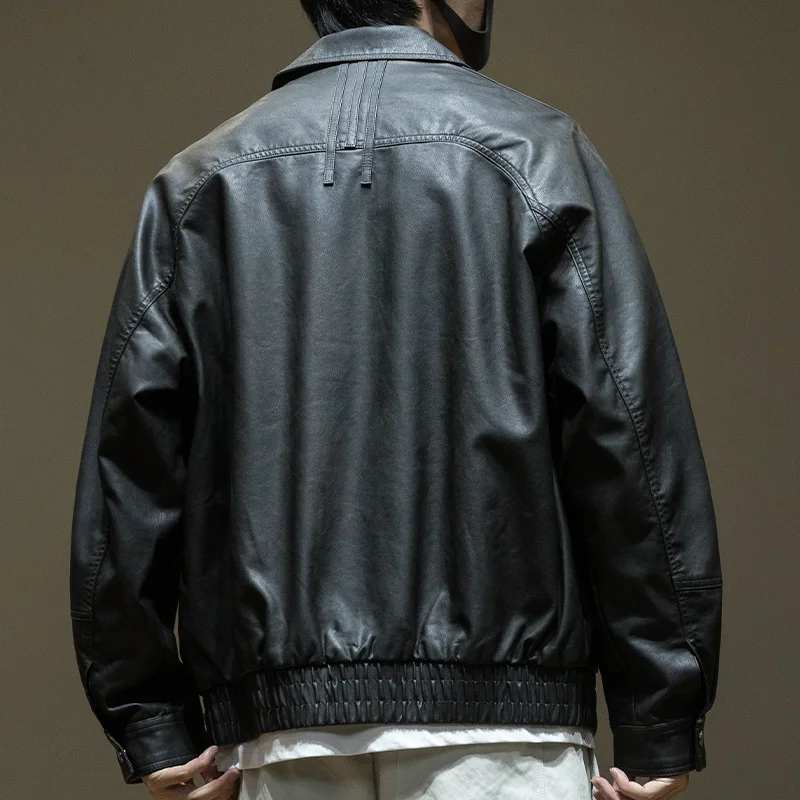 PU Leather Outerwear Men's Spring and Autumn American vintage Short Leather jacket Fashion Brand Pu Shuai Lapel...