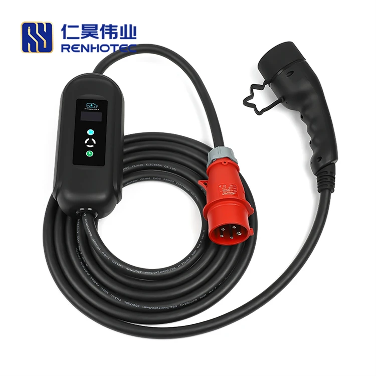 

Charging Cable Type 2 3 Phase 32A Mode 2 IEC 62196 To Red CEE Plug With Level 25 Meters Cable