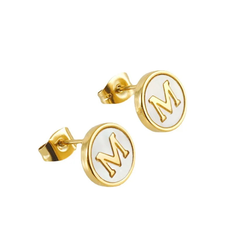 Small Stainless Steel A-Z Initial Letter Stud Earrings for Women Girls Birthday Gift Round 26 Alphabet Name Earings Jewelry Gift