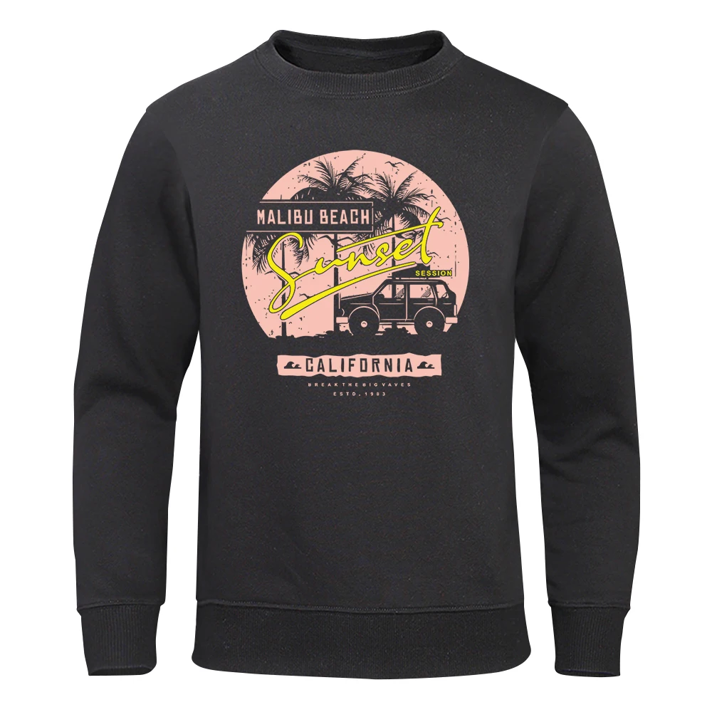 

Мужские толстовки Malibu Beach Sunset California с надписью, топ с круглым вырезом в стиле Харадзюку, забавная одежда, пуловер, уличная Толстовка для мужчин