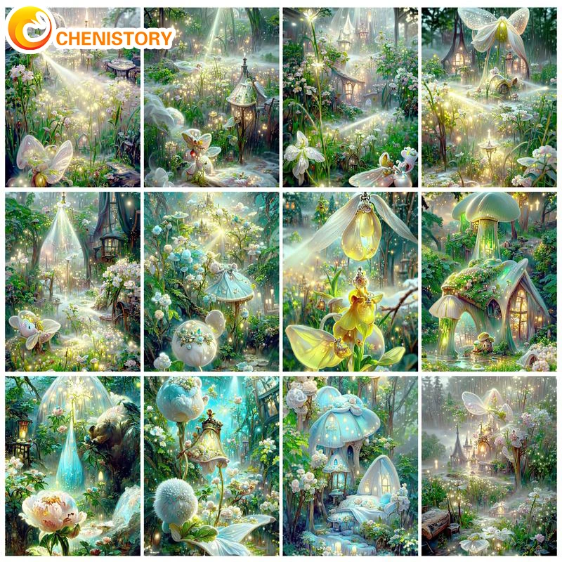 

CHENISTORY Scenery Paint By Numbers DIY Dream World Oil Painting By Numbers On Canvas Landscape Frameless Hand Painting Decor