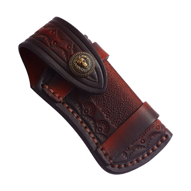 

Cowhide Knife Geniune Leather Sheath Planting Carved Scabbard Outdoor Straight Pocket Folding Knife Sheath Cover Pants Protector
