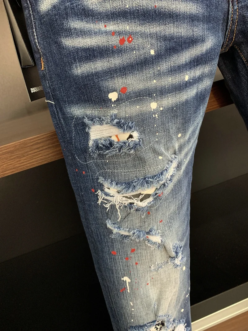 New DSQUARED2 Men's/Women's Jeans Fashion Washed Slim Fit Blue Stretch Pants 9713