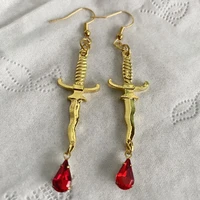 gothic dagger earrings with blood red knife earrings red drop earrings horror jewelry