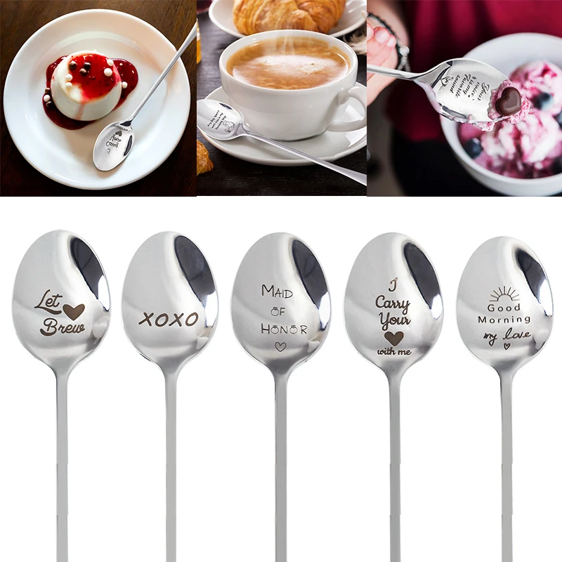 

1Pc Long Handled Stainless Steel Coffee Spoon for Dessert Ice Cream Teaspoon Tableware Kitchen Accessories Valentine's Day Gift
