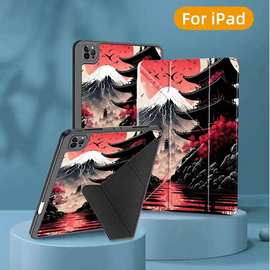 Фото Чехол-подставка для планшетов iPad Pro 2025, Pro 11-го, 10-го, 9-го, 8-го, 7-го поколений, 12.9 дюймов, Mini 6, 7, Air 4, 5, M3, M2, M4, 11 дюймов, дизайн «Закат Фуджи» №5