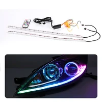 car led headlight drl daytime running light auto atmosphere ambient strip light with rgb remote control arrow tear eye lights