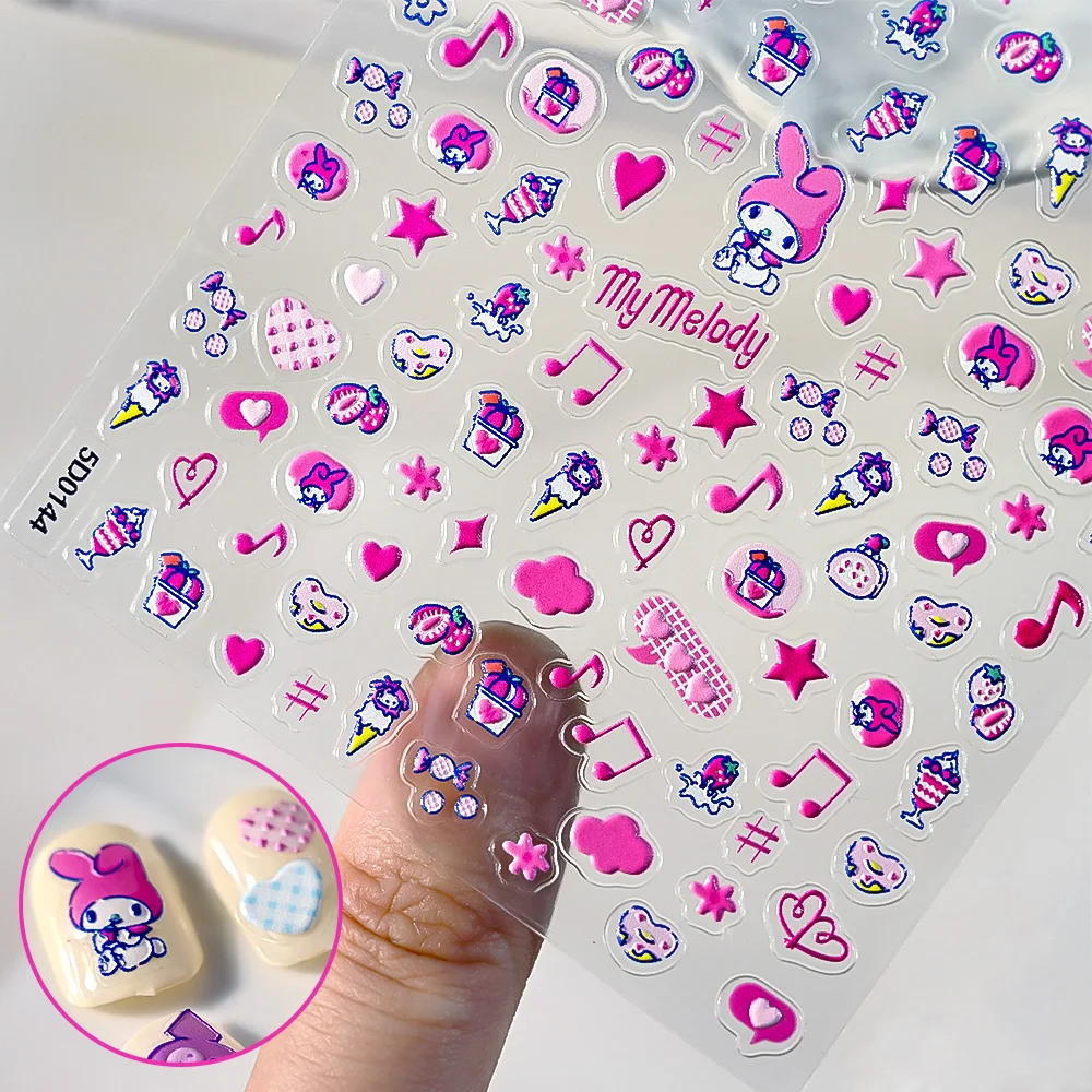 1 шт. милые наклейки для ногтей My Melody 5D с тиснением красочные Kuromi Cinnamoroll
