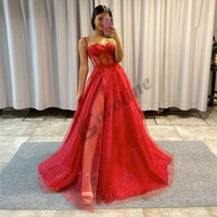 caroline red sweetheart evening dress bodice spaghetti strap a line elegant glitter sequin veatidos prom gowns party custom made