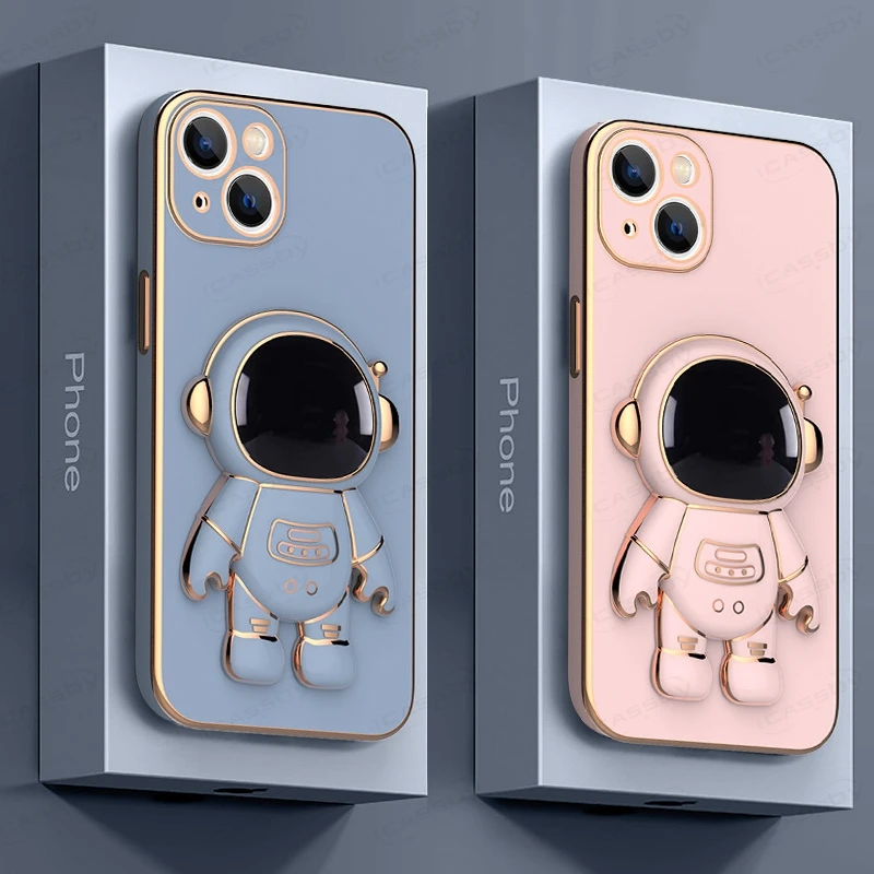 

Luxury Astronaut Plating Kickstand Phone Case For iPhone 11 12 13 14 Pro Max XS X XR 7 8 Plus SE Shockproof Soft Silicon Cover