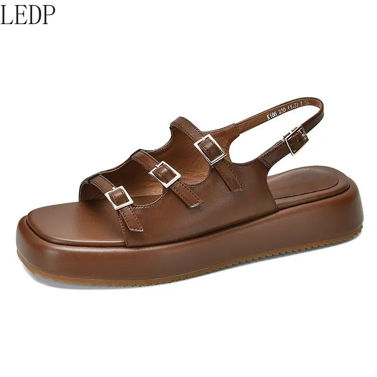 

Сандалии LEDP женские на платформе, удобные летние туфли на плоской подошве, с пряжкой, универсальные