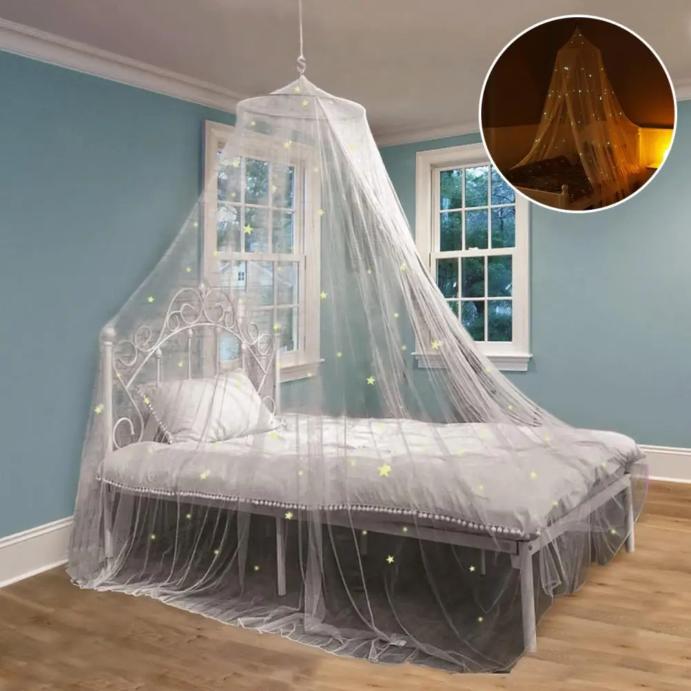 Useful Easy Installation 2 Sizes Princess Style Round Top Bedcover Curtain Sheer Lace Kids Bed Canopy Household Supplies