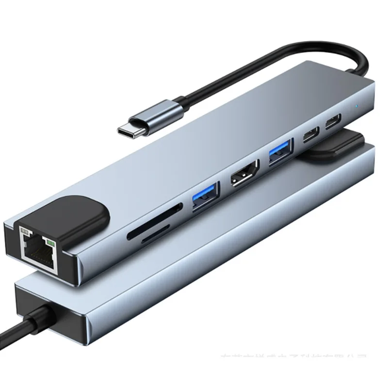 

Док-станция 8-в-1 с разъемом USB Type-C, HDMI, RJ45, PD, USB 3,0 и кардридером для TF-карт