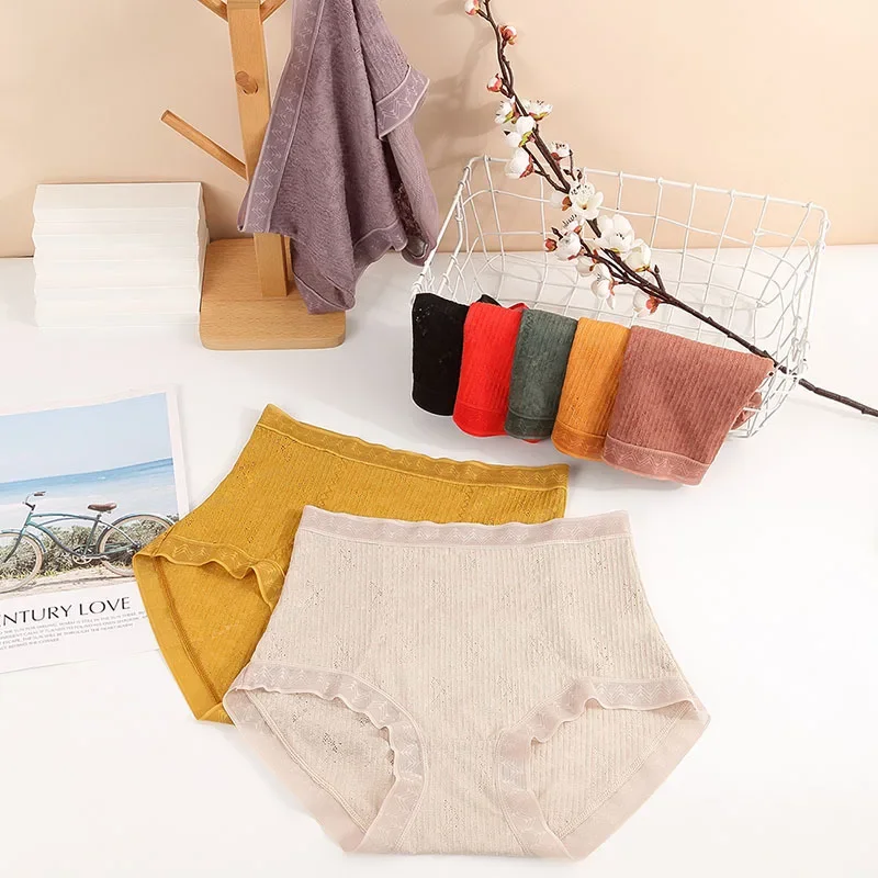 

High waist belly tuck lace seamless underwear for women hip lift warm palace pure cotton anti-bacterial bottom crotch breathable