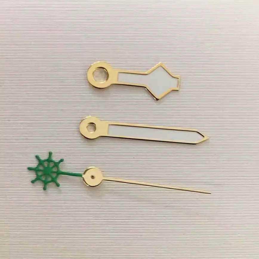 12.5MM Watch Hands Gold Rimmed White Green Luminous Watch Hand Wheel Rudder Seconds Hand Suitable for NH35/364R/7S Movements