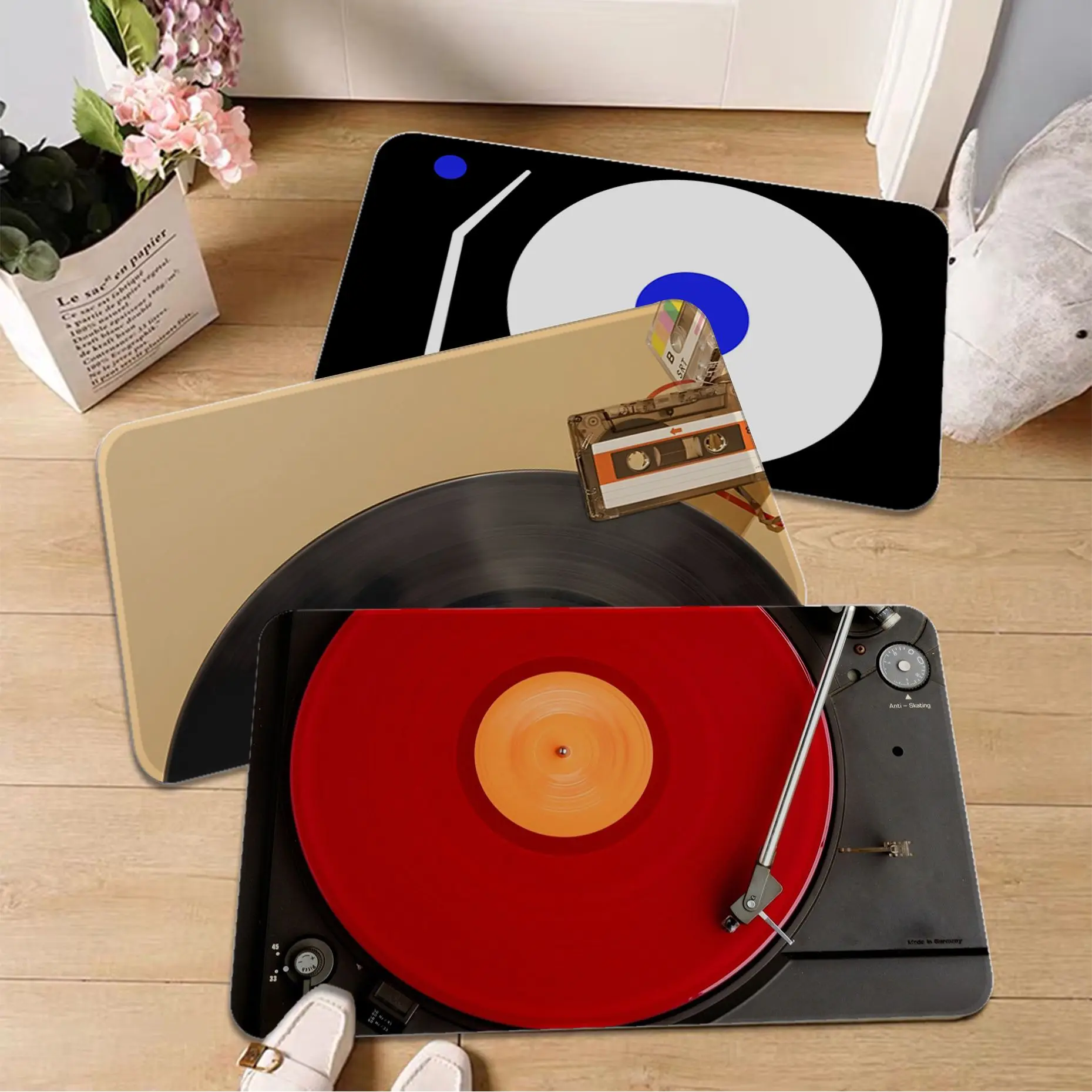 Record Player Hallway Carpet Cheaper Anti-slip Modern Living Room Balcony Printed Bedside Mats