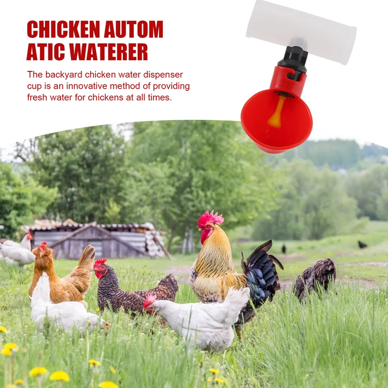 Chicken Drinking Cup 10 Pieces Automatic Drinker Red Plastic Duck Bird Quail Pigeon Hen Bowl
