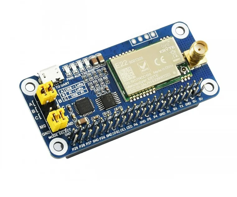 Фото Waveshare SX1262 915M LoRa HAT для Raspberry Pi, модуляция расширенного спектра, частотный диапазон 915 МГц №1