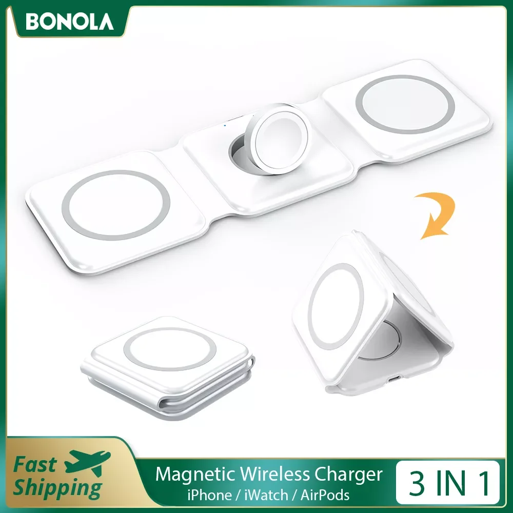 

NEW2023 Bonola 15W Magnetic Wireless Charger 3 in 1 Stand Foldable for iPhone 13 12 Pro/Airpod Pro 3/iWatch 7 6 Portable Fast Ch