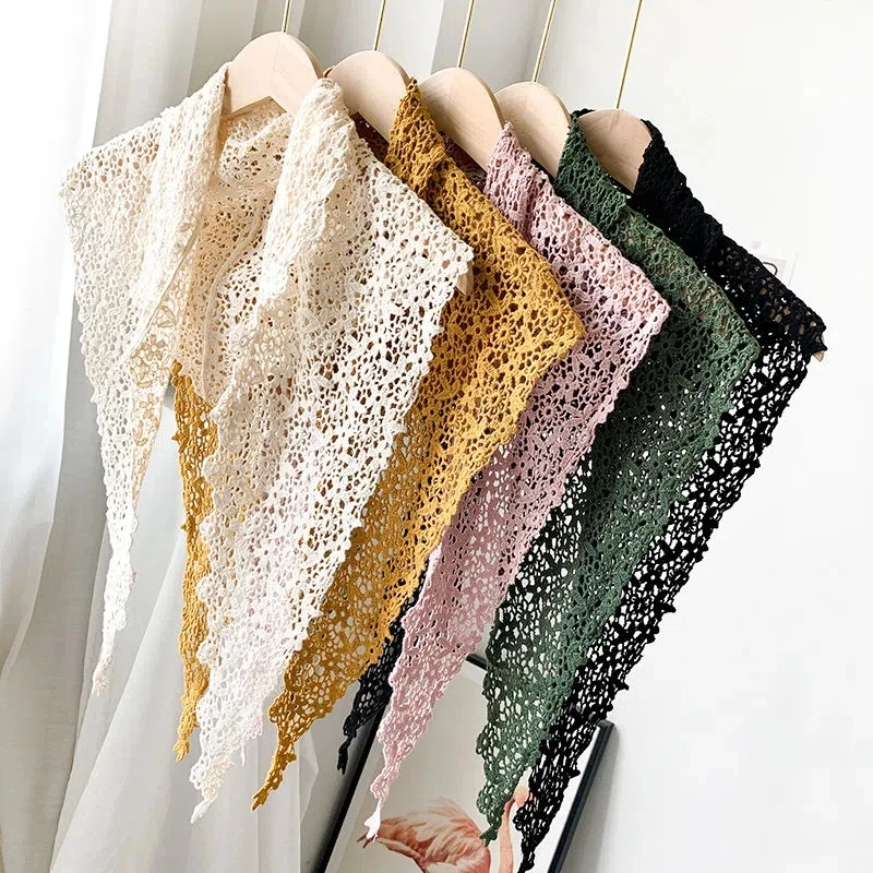 

Knitted Hollow Out Shawl Women Triangle Scarf Summer Korean Fashion Thin Solid Color Lace Female