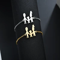 cute stainless steel mom dad kids family bracelets women gold adjustable figure bracelets girls jewelry