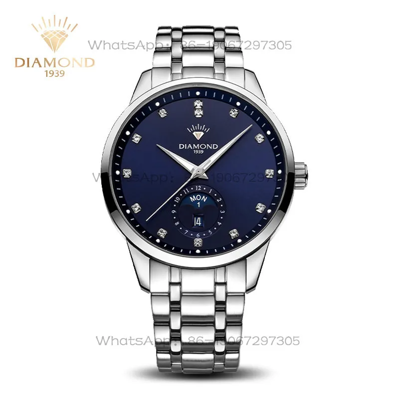Фото Мужские механические часы Shanghai Diamond Brand с большим циферблатом, фазами Луны, светящимся двойным календарем, водонепроницаемые H201 №1